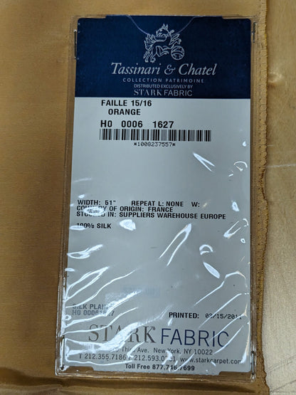 77 EV34 Special Square Plain Fabric by Tassinari and Chatel Faille Orange Silk Plain MSRP USD1400+/y