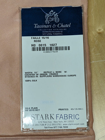 78 EV34 Special Square Plain Fabric by Tassinari and Chatel Faille Rose Pink Silk Plain MSRP USD1400+/y
