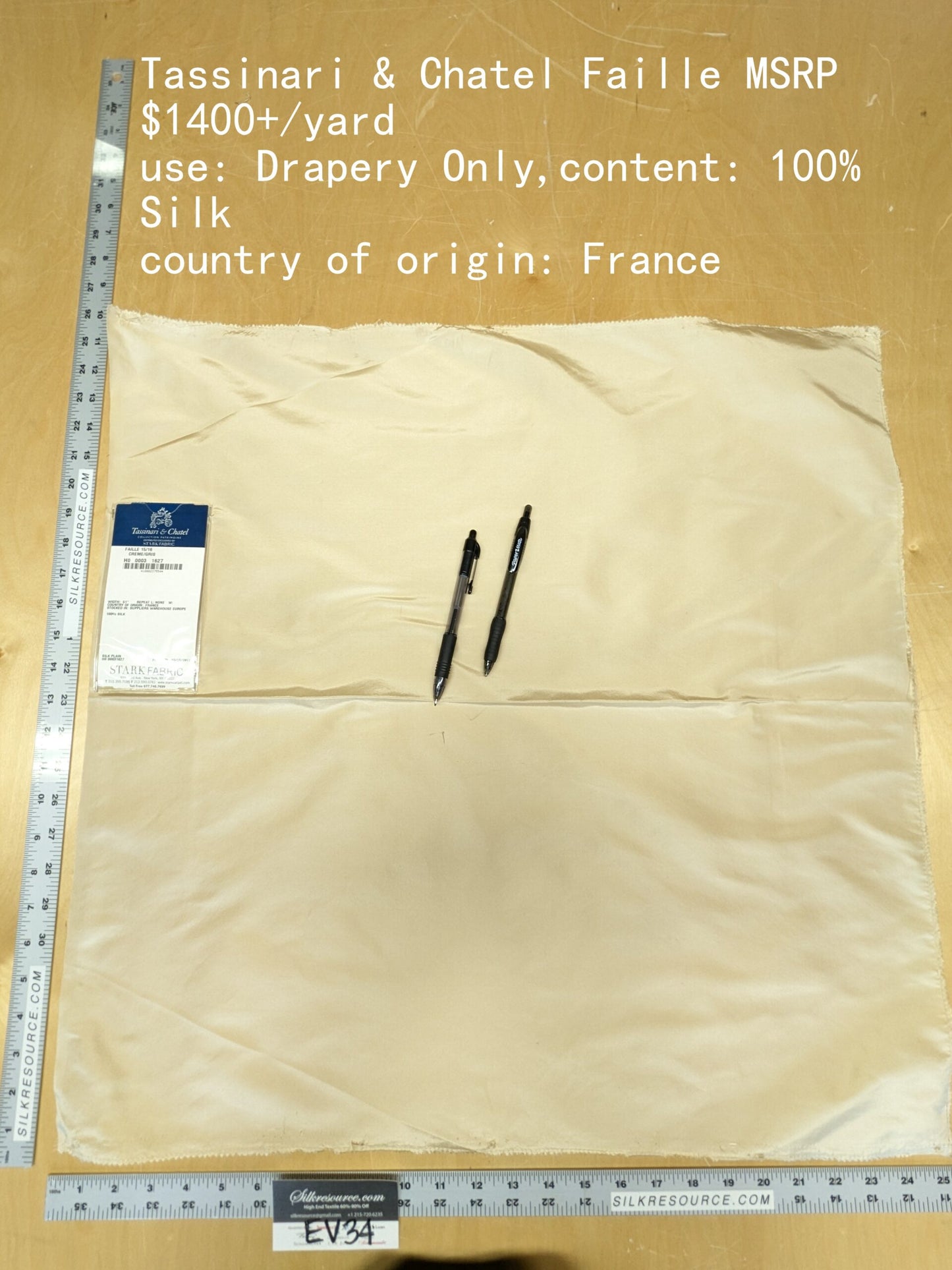 79 EV34 Special Square Plain Fabric by Tassinari and Chatel Faille Creme Gris Cream White Silk Plain MSRP USD1400+/y