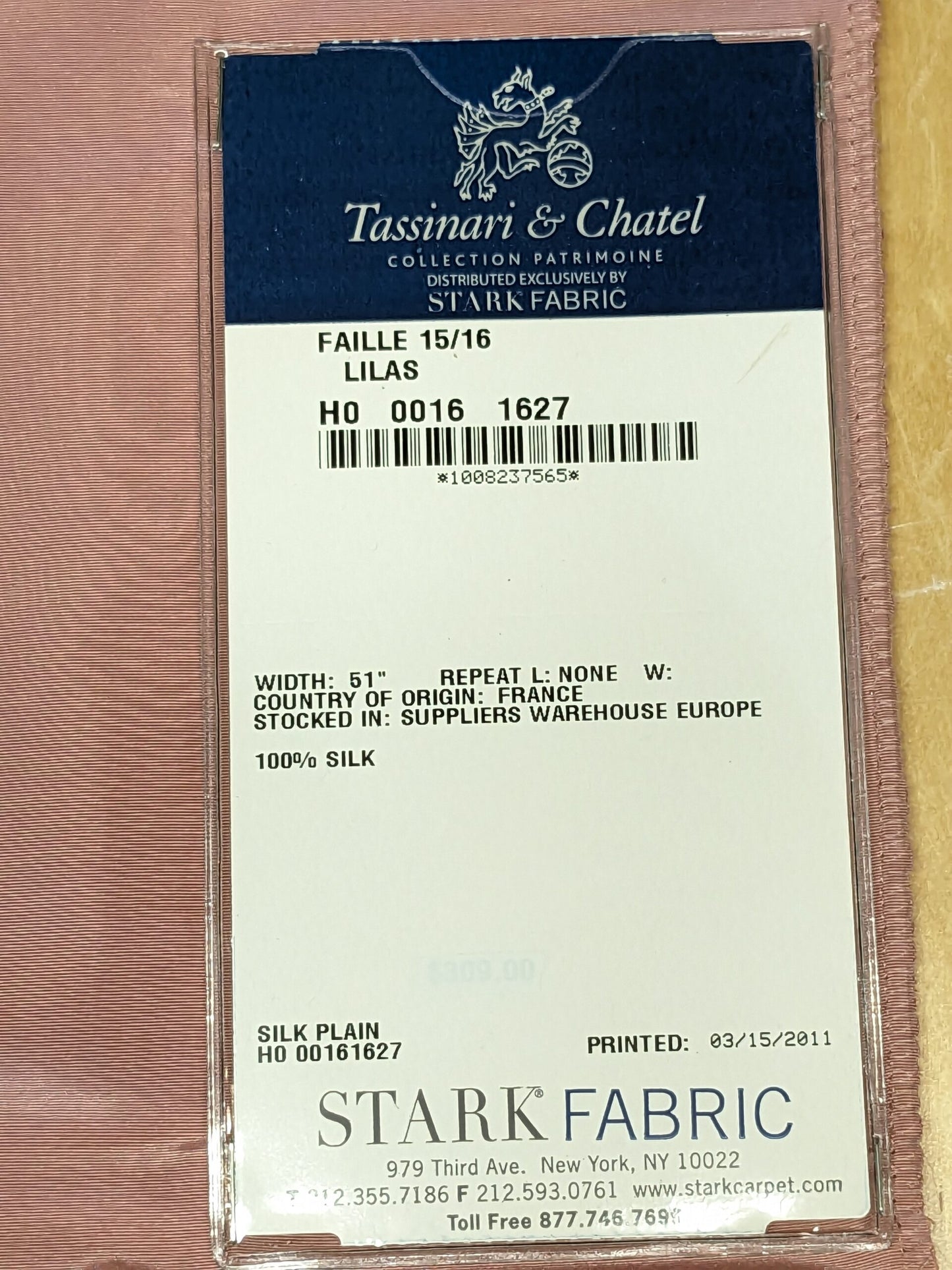 80 EV34 Special Square Plain Fabric by Tassinari and Chatel Faille Lilas Pink Silk Plain MSRP USD1400+/y