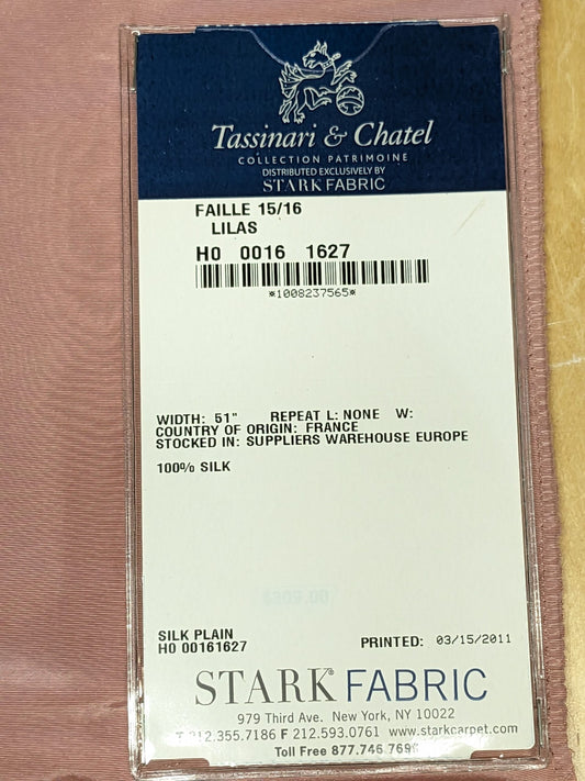 80 EV34 Special Square Plain Fabric by Tassinari and Chatel Faille Lilas Pink Silk Plain MSRP USD1400+/y