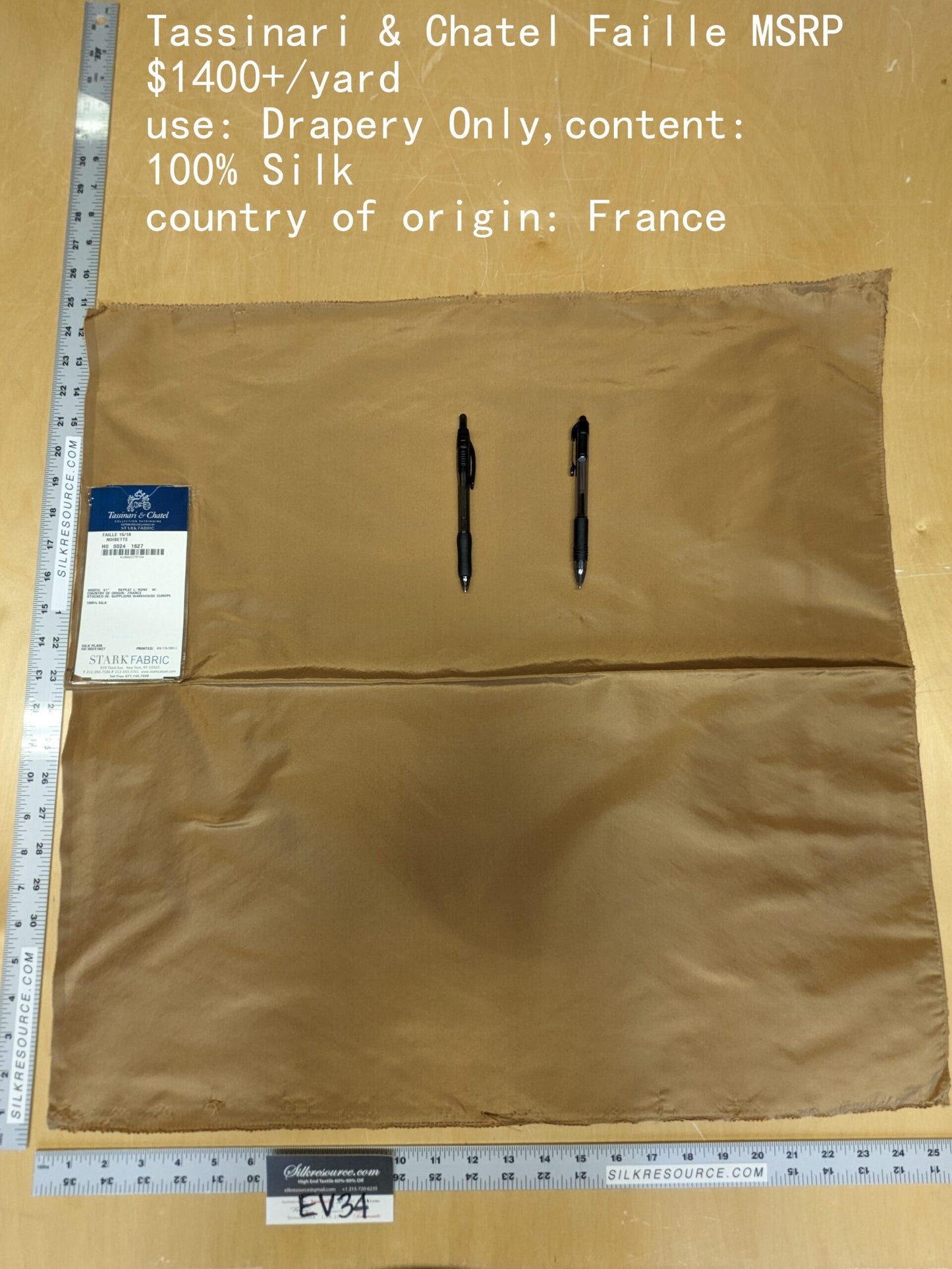 81 EV34 Special Square Plain Fabric by Tassinari and Chatel Faille Noisette Brown Silk Plain MSRP USD1400+/y