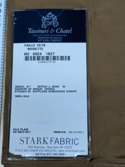 81 EV34 Special Square Plain Fabric by Tassinari and Chatel Faille Noisette Brown Silk Plain MSRP USD1400+/y
