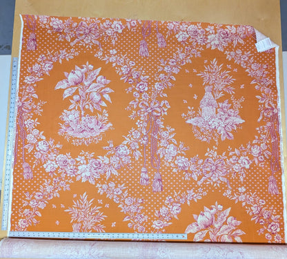 Scalamandre Tobago Hive Papaya Raspberry Pink Linen Print Tropical Apiculture Beekeeping Tropical Flowers Ribbon Tassel MSRP 280/y