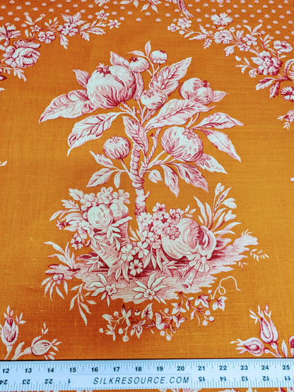 Scalamandre Tobago Hive Papaya Raspberry Pink Linen Print Tropical Apiculture Beekeeping Tropical Flowers Ribbon Tassel MSRP 280/y