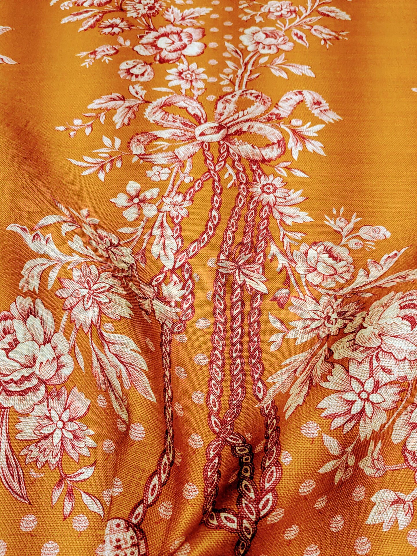 Scalamandre Tobago Hive Papaya Raspberry Pink Linen Print Tropical Apiculture Beekeeping Tropical Flowers Ribbon Tassel MSRP 280/y