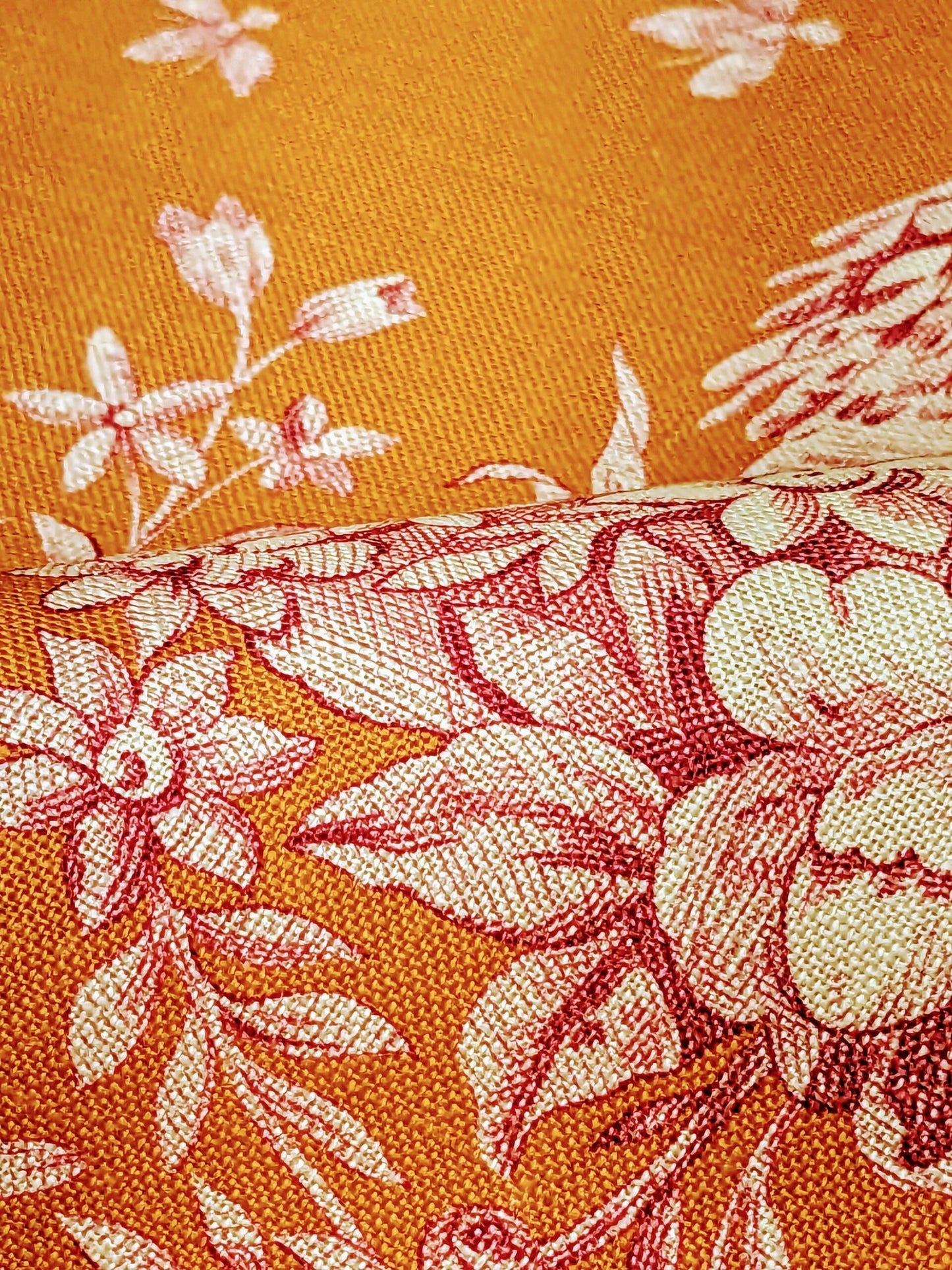 Scalamandre Tobago Hive Papaya Raspberry Pink Linen Print Tropical Apiculture Beekeeping Tropical Flowers Ribbon Tassel MSRP 280/y