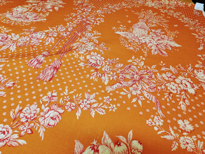 Scalamandre Tobago Hive Papaya Raspberry Pink Linen Print Tropical Apiculture Beekeeping Tropical Flowers Ribbon Tassel MSRP 280/y