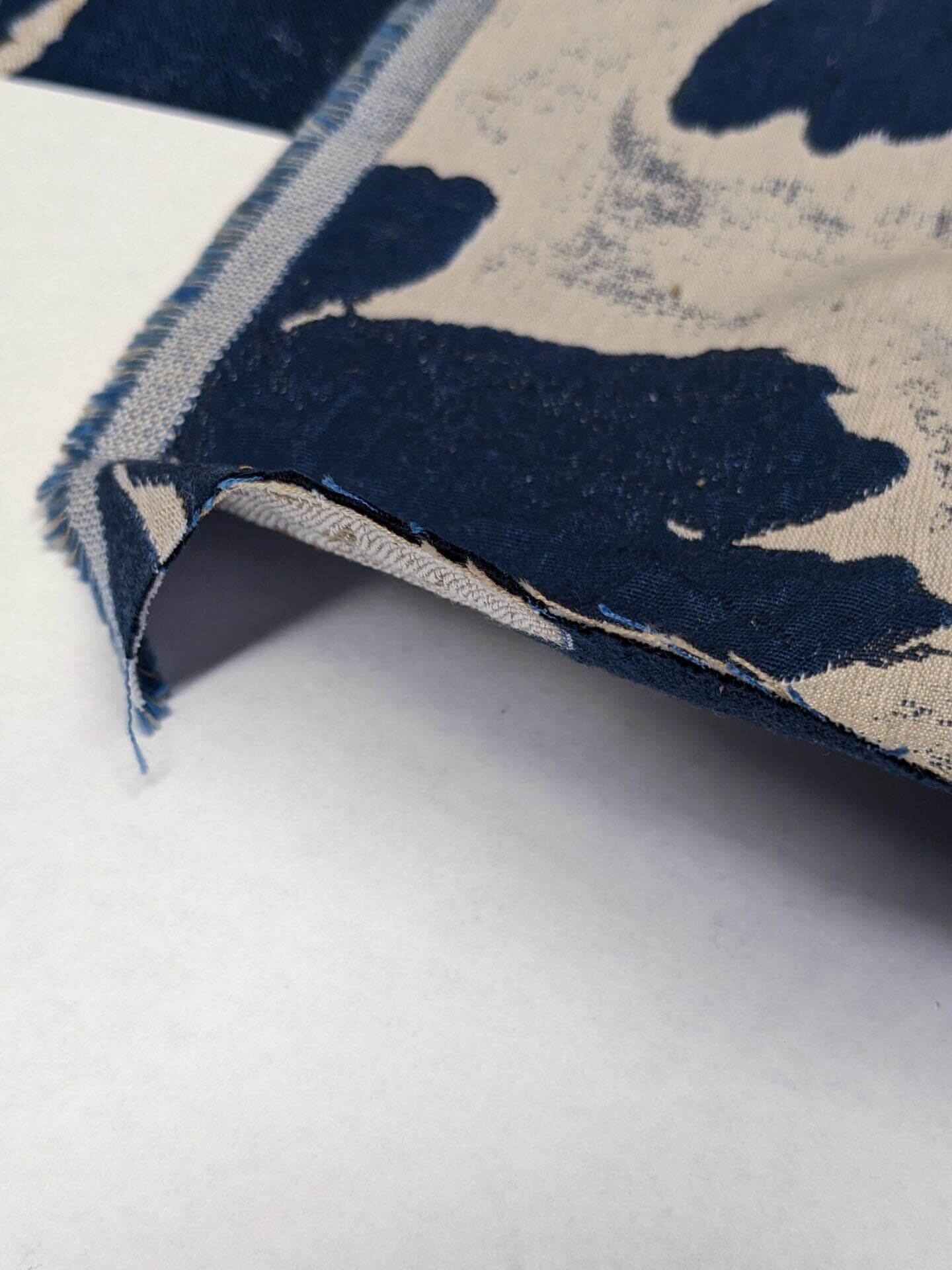 Scalamandre Flore Batik Poly Indigo Blue Floral White Magnolia Cotton Damask MSRP 472/y