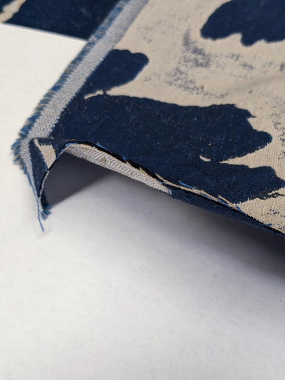 Scalamandre Flore Batik Poly Indigo Blue Floral White Magnolia Cotton Damask MSRP 472/y