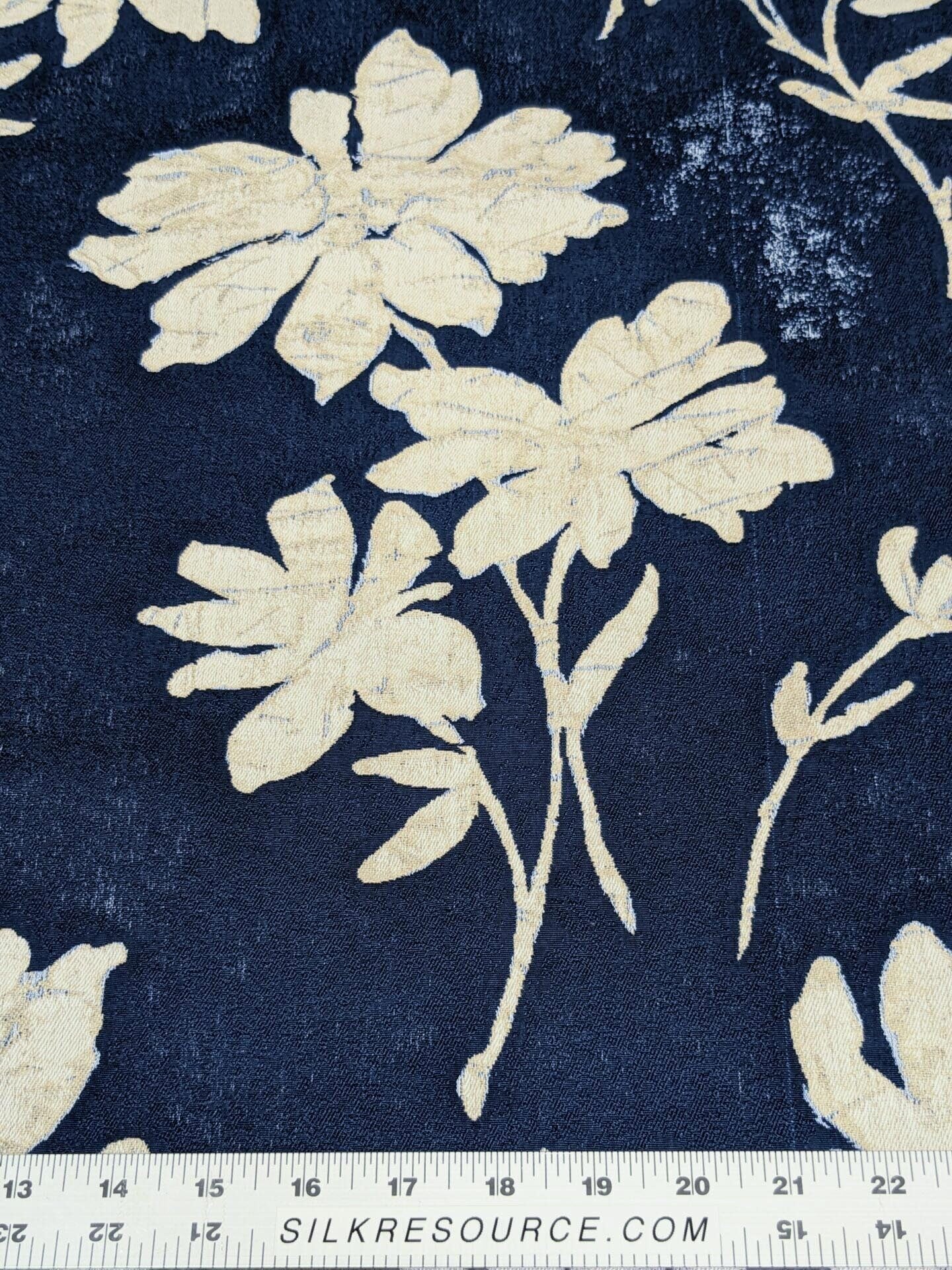 Scalamandre Flore Batik Poly Indigo Blue Floral White Magnolia Cotton Damask MSRP 472/y