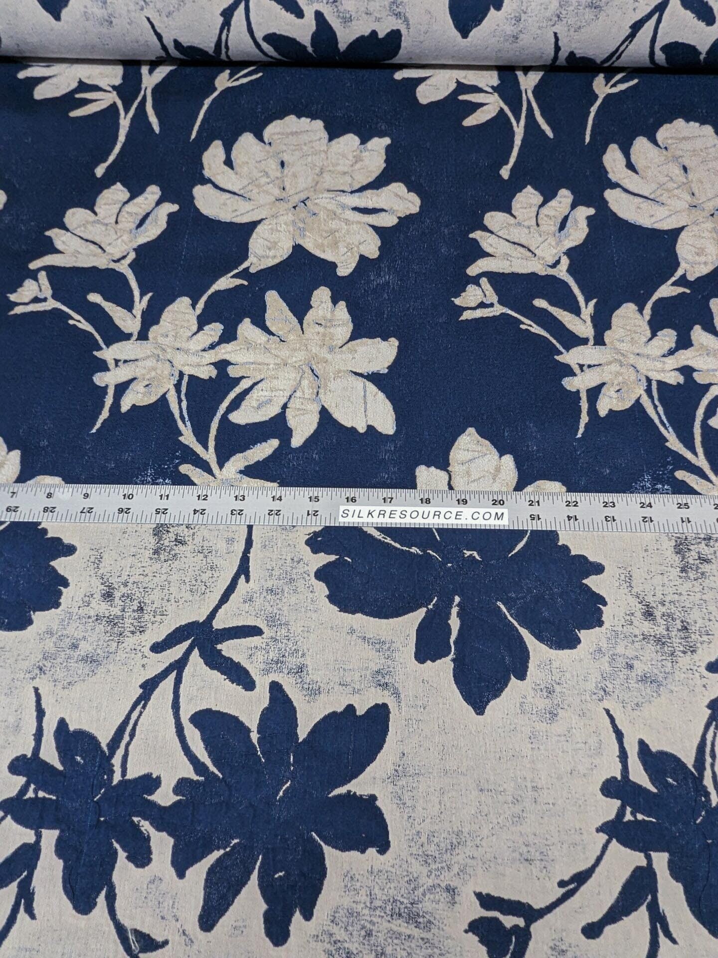 Scalamandre Flore Batik Poly Indigo Blue Floral White Magnolia Cotton Damask MSRP 472/y