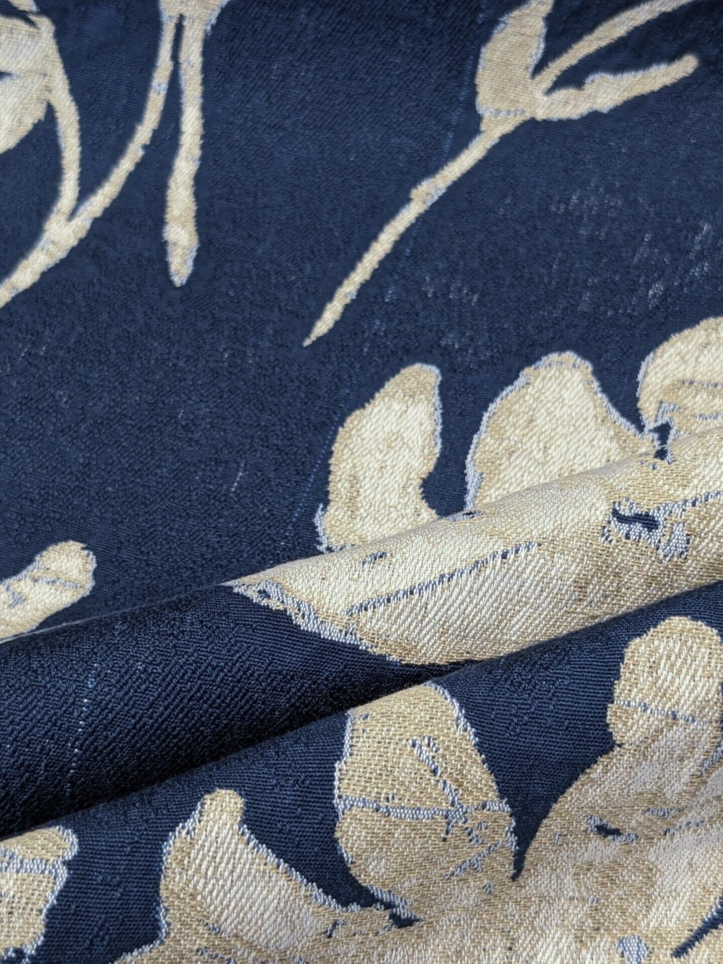 Scalamandre Flore Batik Poly Indigo Blue Floral White Magnolia Cotton Damask MSRP 472/y