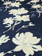 Scalamandre Flore Batik Cotton Damask - Indigo Blue Floral White Magnolia