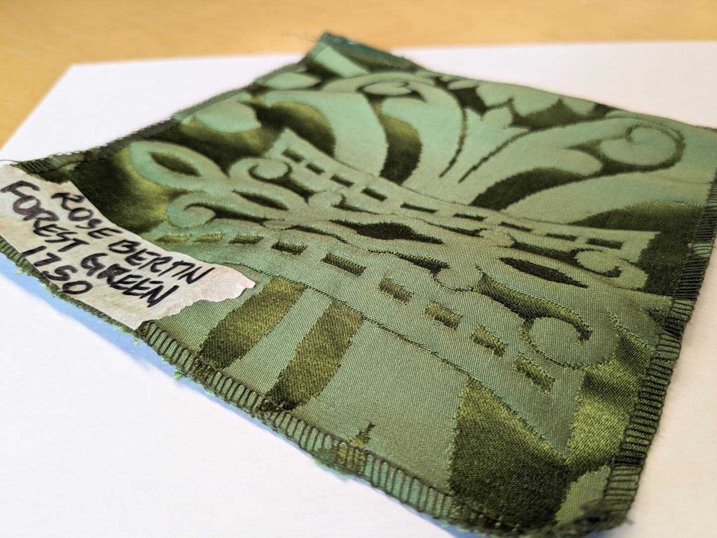 Rose Bertin 100% Silk Damask French Court Acanthus in Forest Green Highest Quality