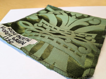 Rose Bertin 100% Silk Damask French Court Acanthus in Forest Green Highest Quality