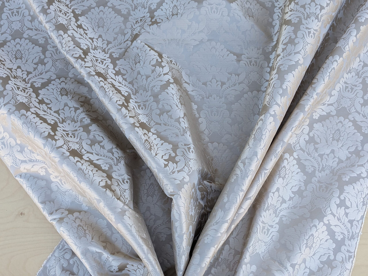 High End Veranda Renaissance Damask 100% Silk Taupe Beige