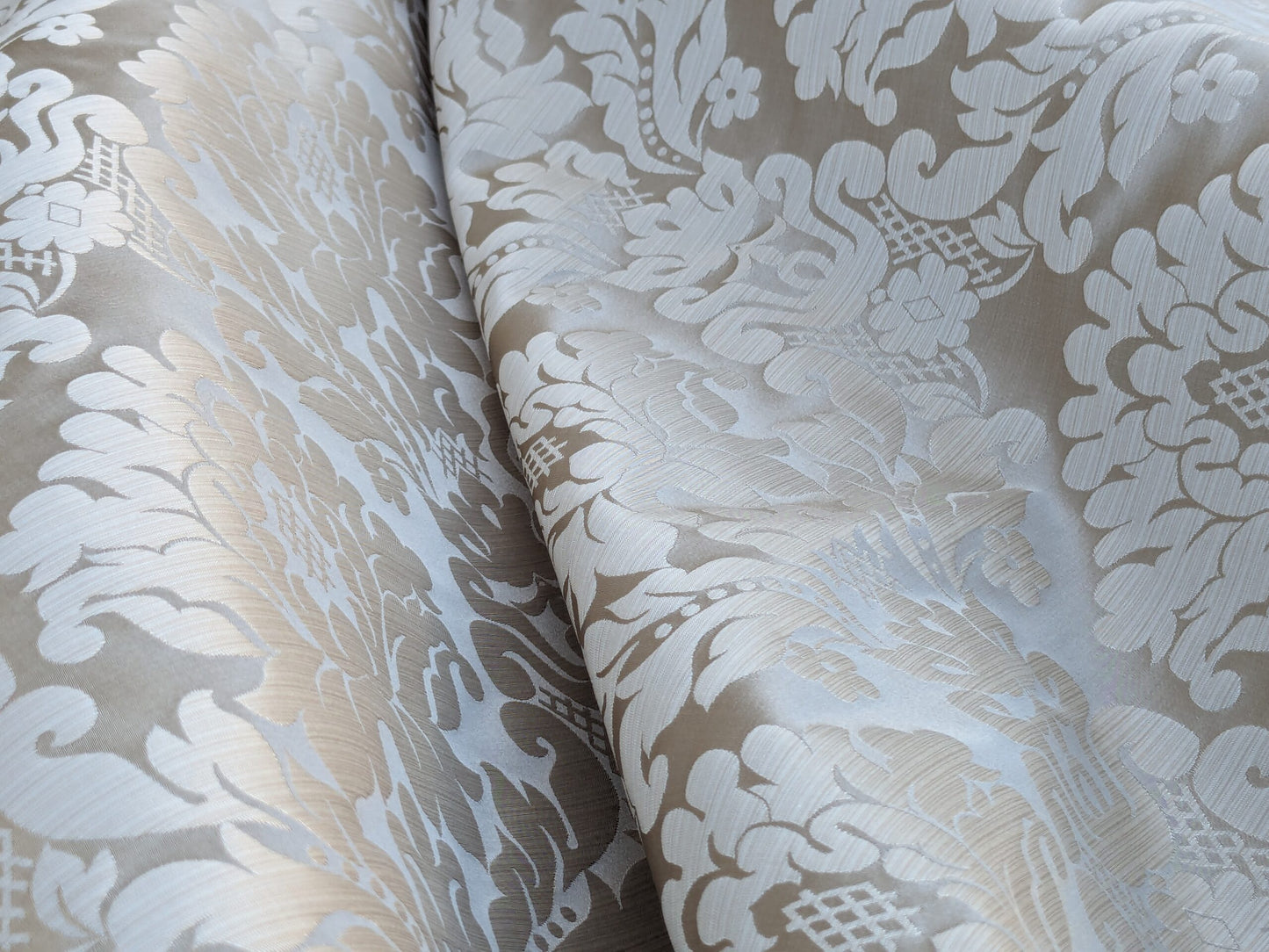 High End Veranda Renaissance Damask 100% Silk Taupe Beige