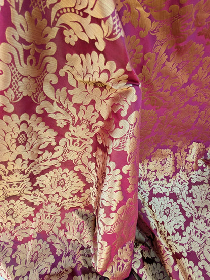 High End Veranda Renaissance Damask 100% Silk Red and Gold