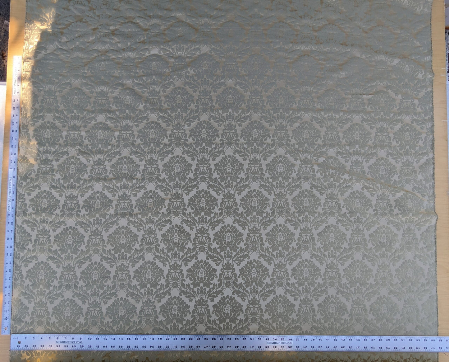 High End Veranda Renaissance Damask 100% Silk Sage Green Gold