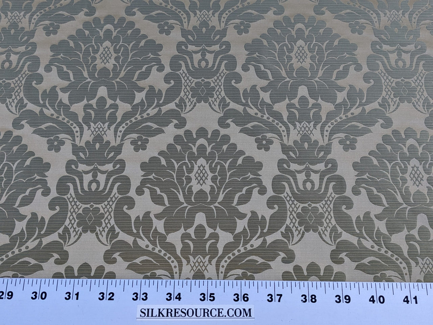 High End Veranda Renaissance Damask 100% Silk Sage Green Gold