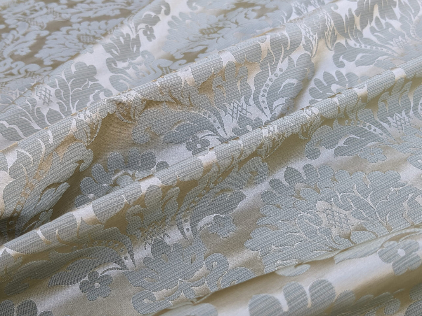 High End Veranda Renaissance Damask 100% Silk Sage Green Gold