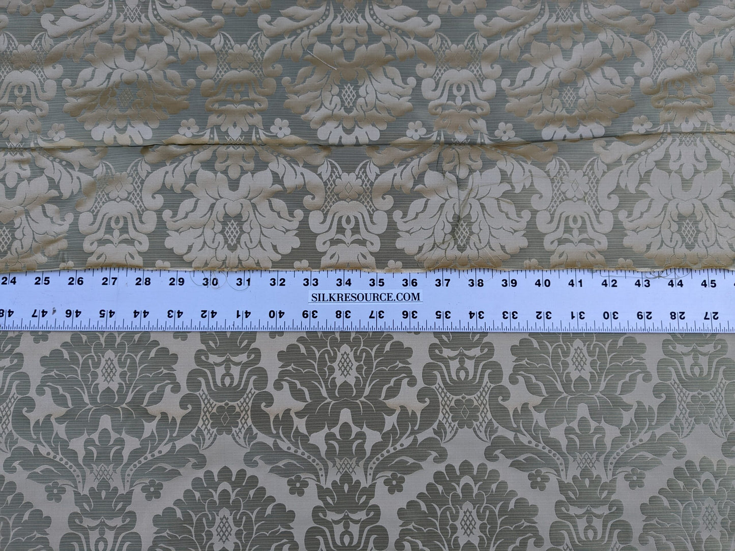 High End Veranda Renaissance Damask 100% Silk Sage Green Gold