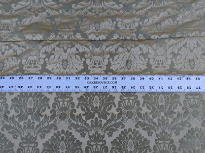 High End Veranda Renaissance Damask 100% Silk Sage Green Gold
