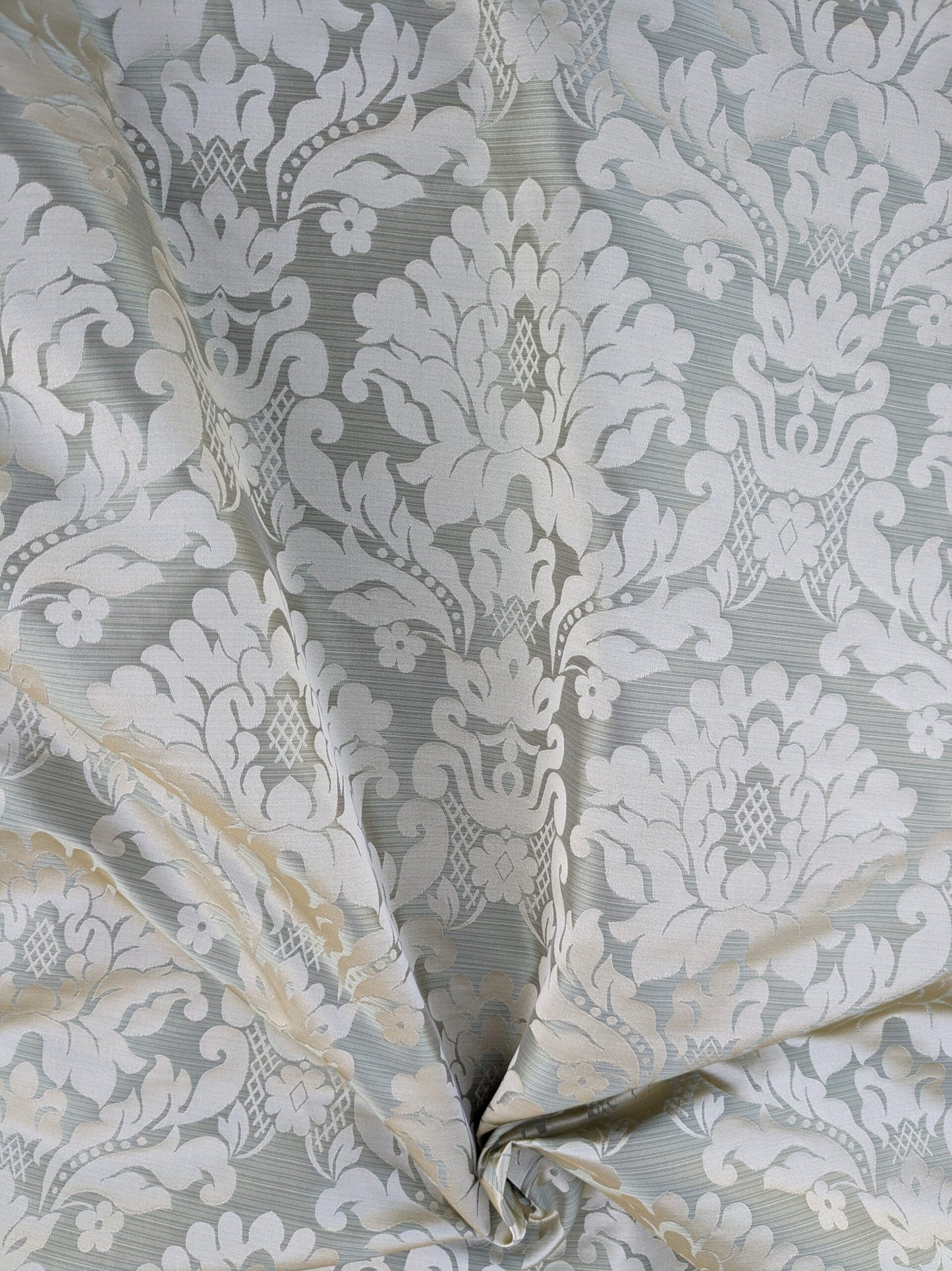 High End Veranda Renaissance Damask 100% Silk Sage Green Gold