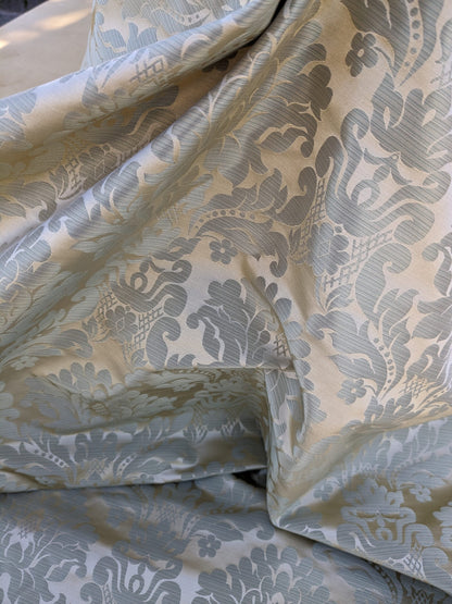 High End Veranda Renaissance Damask 100% Silk Sage Green Gold