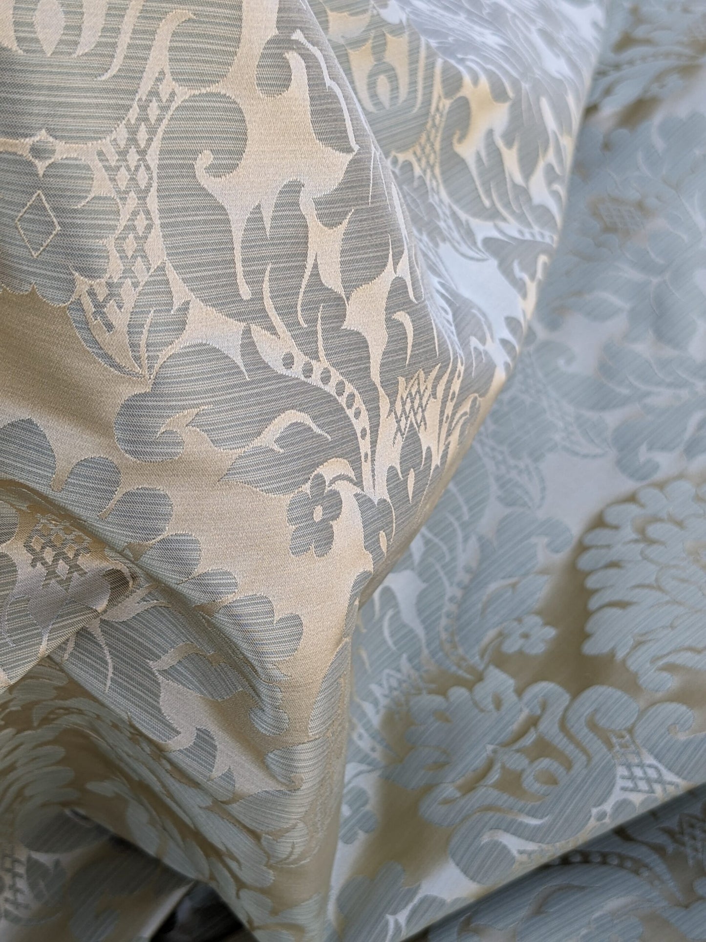 High End Veranda Renaissance Damask 100% Silk Sage Green Gold