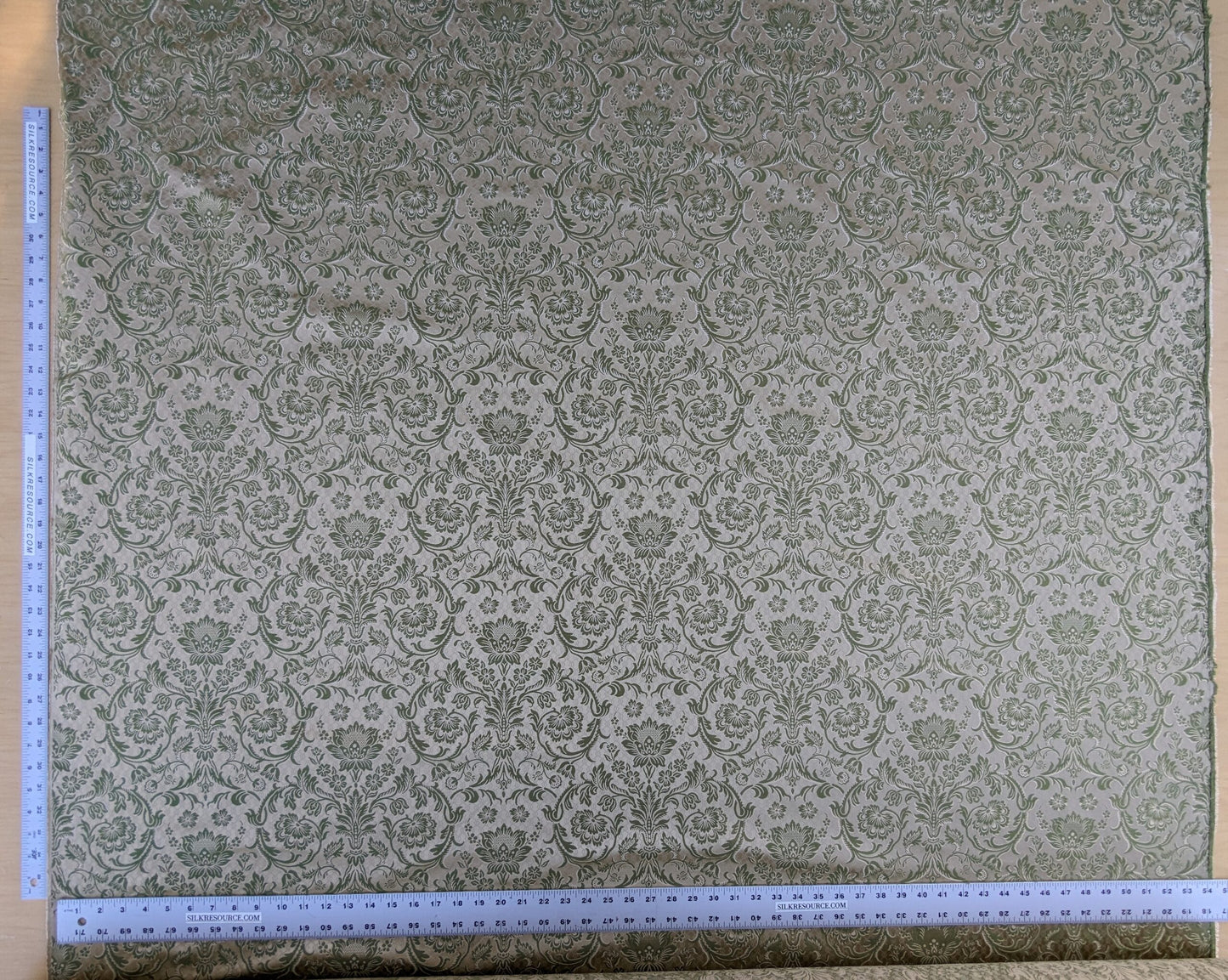 In Name of Rose Medallion Acanthus Renaissance Silk Damask Jacquard Pale Green & Gold MSRP USD 225Y