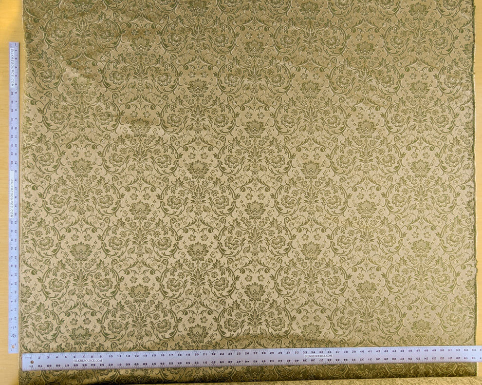 In Name of Rose Medallion Acanthus Renaissance Silk Damask Jacquard Pale Honeydew Green  & Gold MSRP USD 225/Y