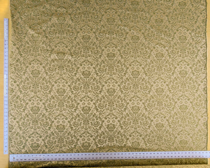 In Name of Rose Medallion Acanthus Renaissance Silk Damask Jacquard Pale Honeydew Green  & Gold MSRP USD 225/Y