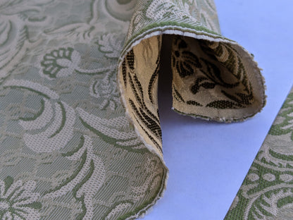 In Name of Rose Medallion Acanthus Renaissance Silk Damask Jacquard Pale Green & Gold MSRP USD 225Y