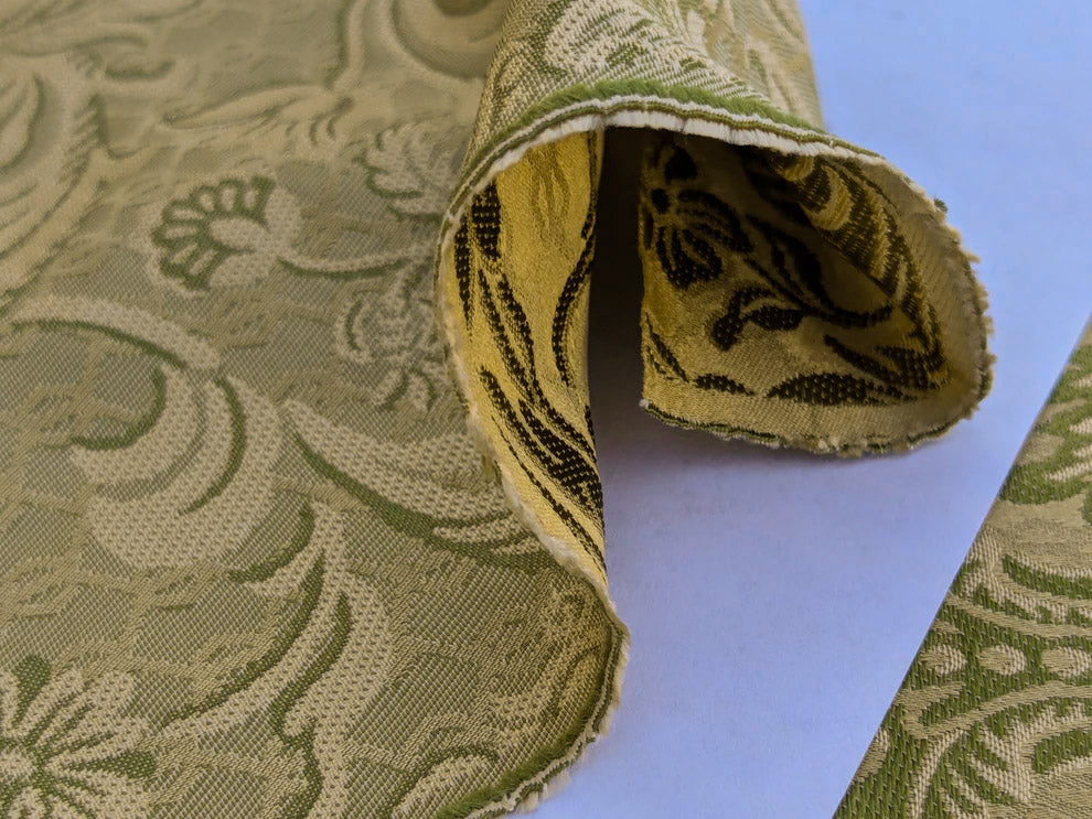 In Name of Rose Medallion Acanthus Renaissance Silk Damask Jacquard Pale Honeydew Green  & Gold MSRP USD 225/Y