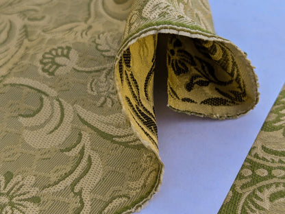 In Name of Rose Medallion Acanthus Renaissance Silk Damask Jacquard Pale Honeydew Green  & Gold MSRP USD 225/Y