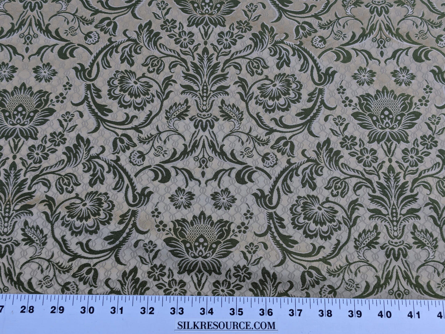 In Name of Rose Medallion Acanthus Renaissance Silk Damask Jacquard Pale Green & Gold MSRP USD 225Y