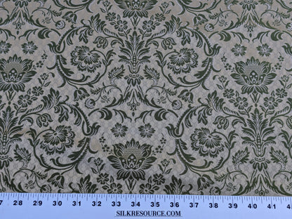 In Name of Rose Medallion Acanthus Renaissance Silk Damask Jacquard Pale Green & Gold MSRP USD 225Y