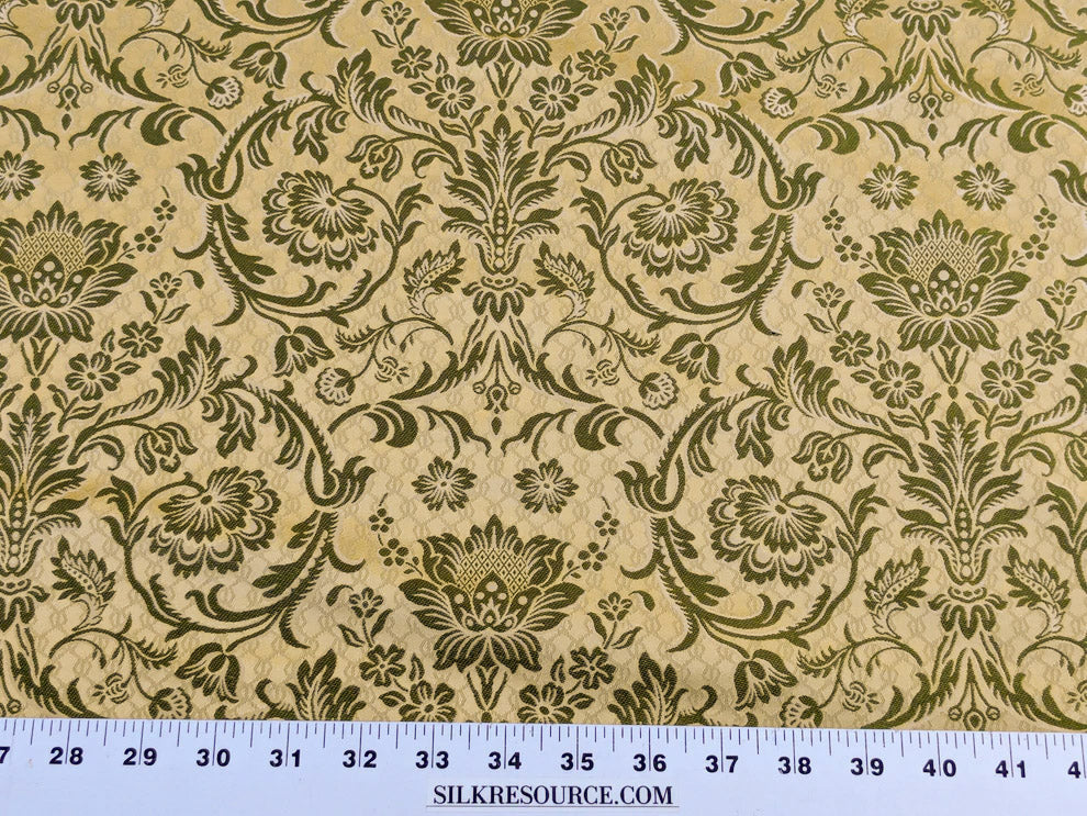 In Name of Rose Medallion Acanthus Renaissance Silk Damask Jacquard Pale Honeydew Green  & Gold MSRP USD 225/Y