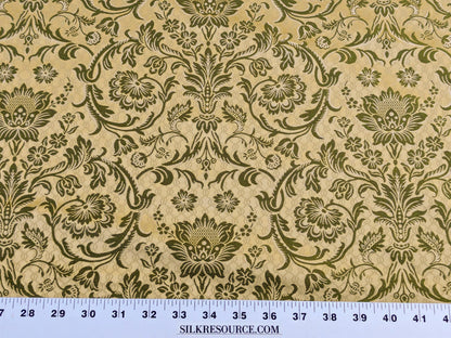 In Name of Rose Medallion Acanthus Renaissance Silk Damask Jacquard Pale Honeydew Green  & Gold MSRP USD 225/Y