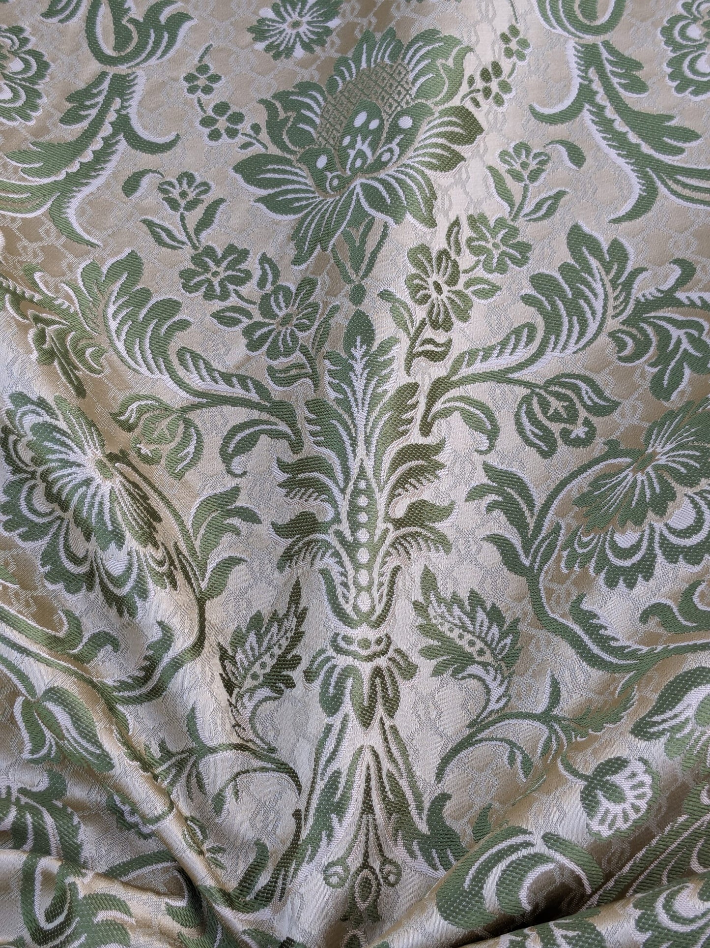 In Name of Rose Medallion Acanthus Renaissance Silk Damask Jacquard Pale Green & Gold MSRP USD 225Y