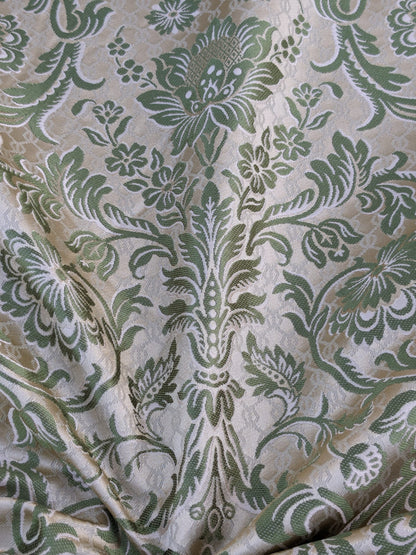 In Name of Rose Medallion Acanthus Renaissance Silk Damask Jacquard Pale Green & Gold MSRP USD 225Y
