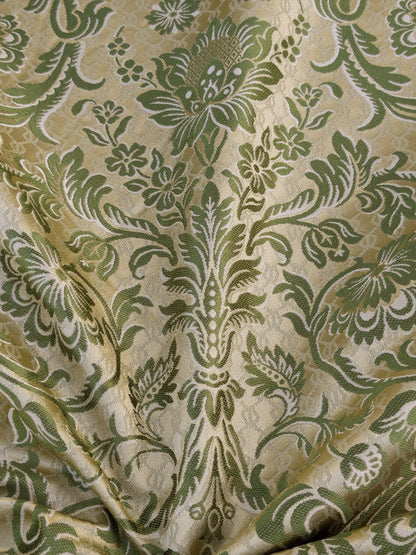In Name of Rose Medallion Acanthus Renaissance Silk Damask Jacquard Pale Honeydew Green  & Gold MSRP USD 225/Y