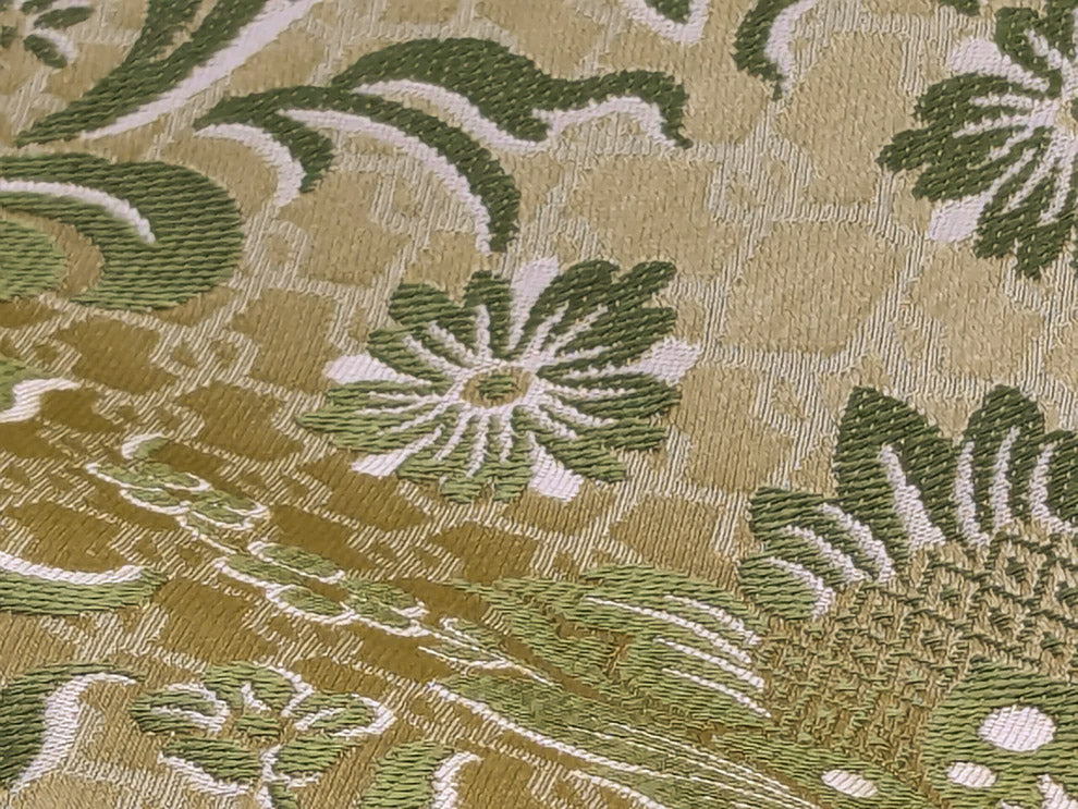 In Name of Rose Medallion Acanthus Renaissance Silk Damask Jacquard Pale Honeydew Green  & Gold MSRP USD 225/Y