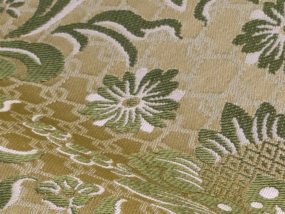 In Name of Rose Medallion Acanthus Renaissance Silk Damask Jacquard Pale Honeydew Green  & Gold MSRP USD 225/Y