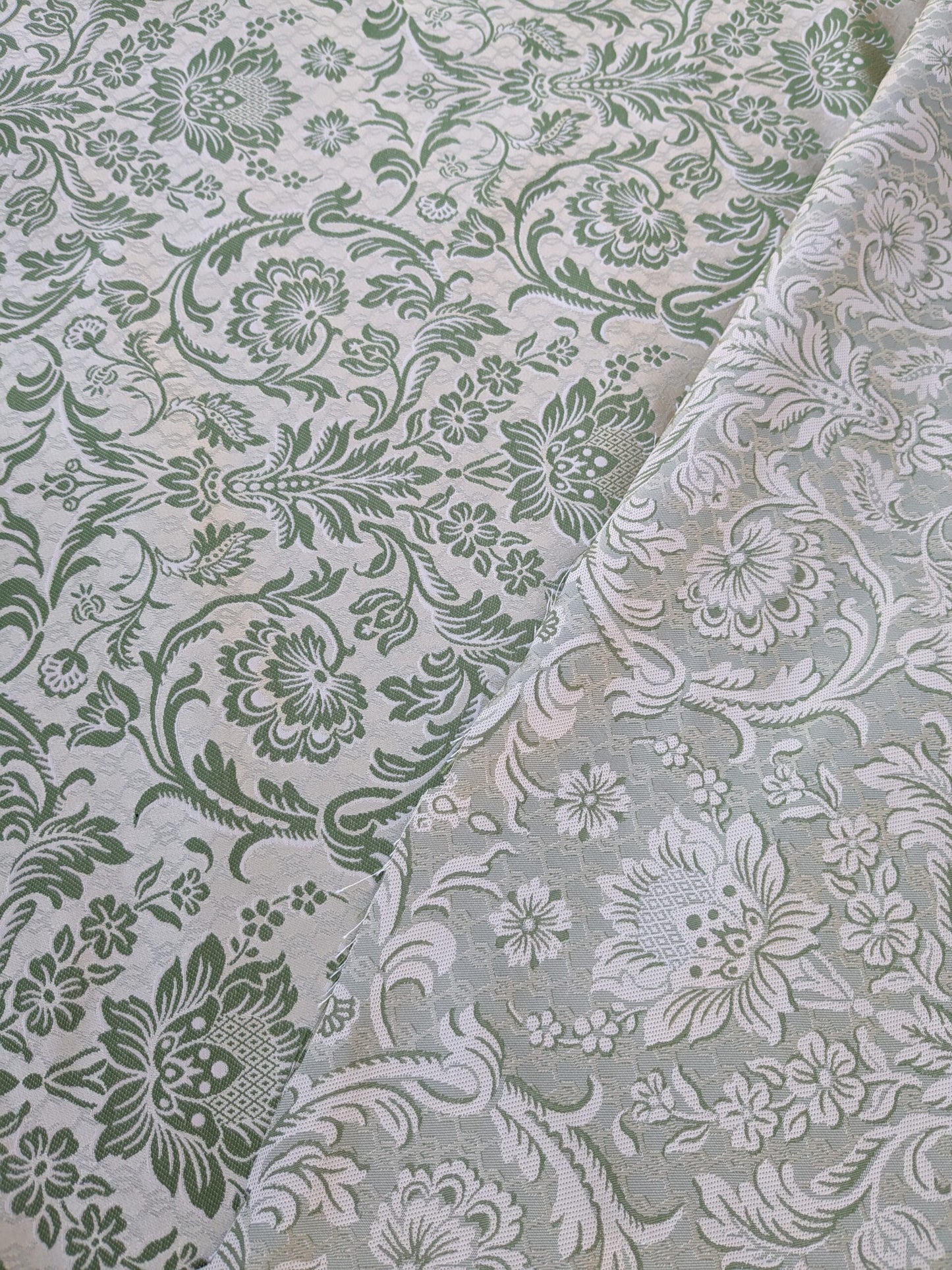 In Name of Rose Medallion Acanthus Renaissance Silk Damask Jacquard Pale Green & Gold MSRP USD 225Y