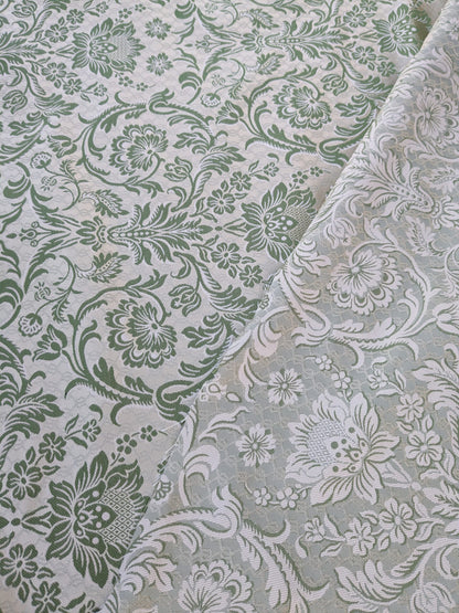 In Name of Rose Medallion Acanthus Renaissance Silk Damask Jacquard Pale Green & Gold MSRP USD 225Y