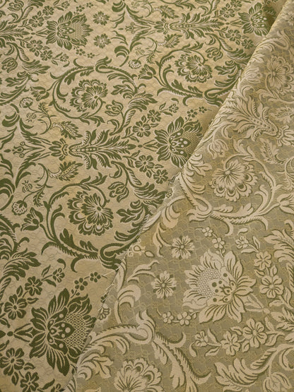 In Name of Rose Medallion Acanthus Renaissance Silk Damask Jacquard Pale Honeydew Green  & Gold MSRP USD 225/Y