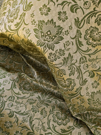 In Name of Rose Medallion Acanthus Renaissance Silk Damask Jacquard Pale Honeydew Green  & Gold MSRP USD 225/Y
